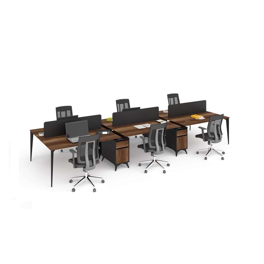 Uzay Ofis Dion Çoklu Çalışma Masası 6 kişilik - Barok-Siyah-160 CM